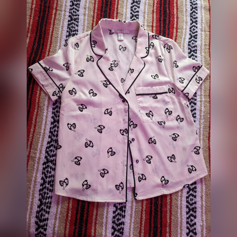 Forever 21 Vintage telephone print pajama style blouse